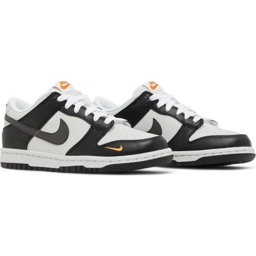 FN7784-001 Grade School Nike Dunk Low `black Bright Mandarin Mini Swoosh GS ` - Black/Light Silver/Bright Mandarin/Medium Ash