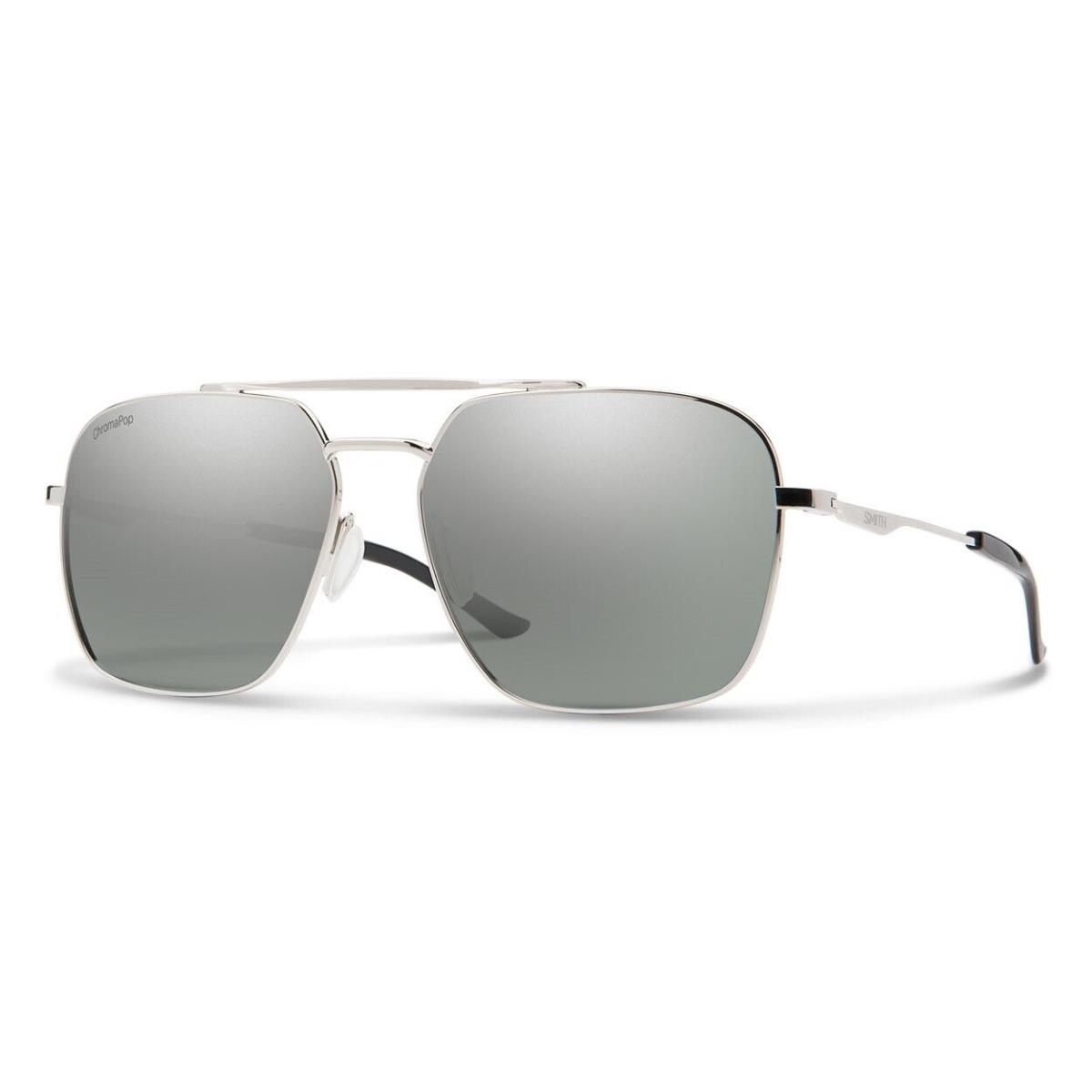 Smith Double Down Sunglasses Silver Frame Chromapop Polarized Platinum Lens