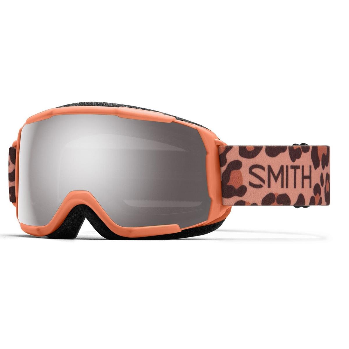 Smith Grom Youth Snow Goggles Coral Cheetah Print Sun Platinum Mirror Lens