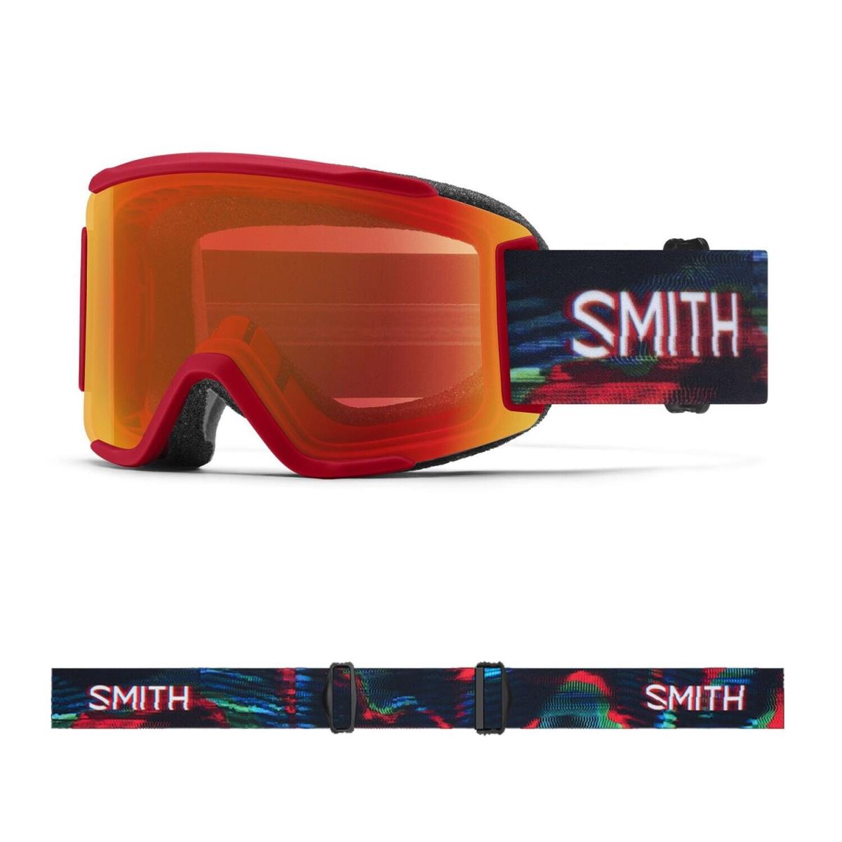 Smith Squad S Snow Goggles Crimson Glitch Hunter Everyday Red Mirror + Bonus