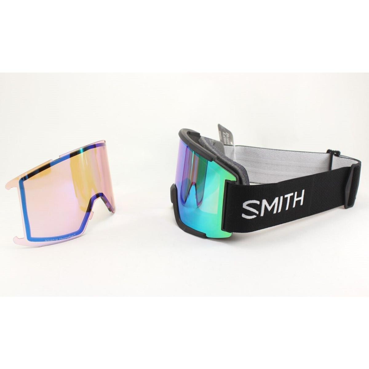 Smith Squad XL Snow Goggles Black Frame Everyday Green Mirror Lens + Bonus