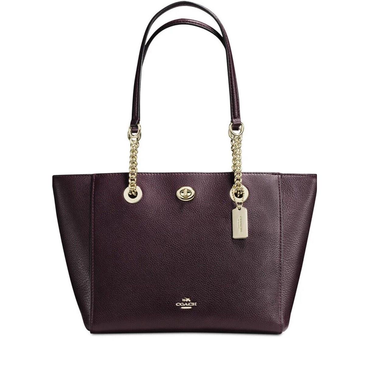 Coach Oxblood Pebbled Turnlock Chain Tote W/dust Bag 57107