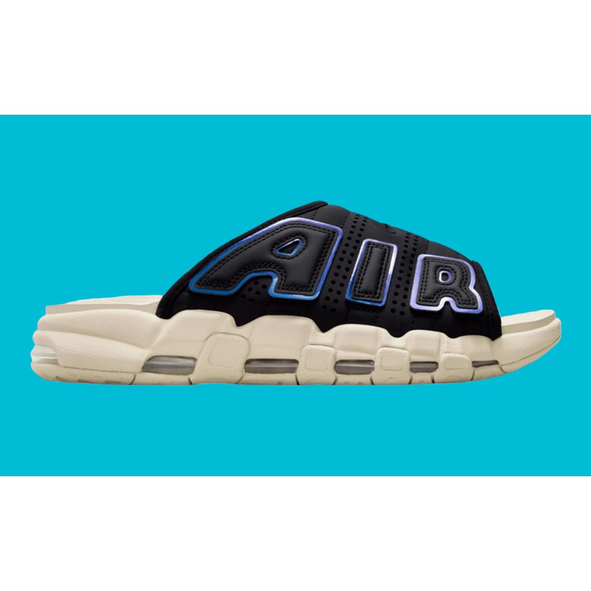 Nike Air More Uptempo Slide Sandals FB7799-001 Black Sanddrift Men`s Size 9 - Black/Sanddrift/Clear/Multi-Color