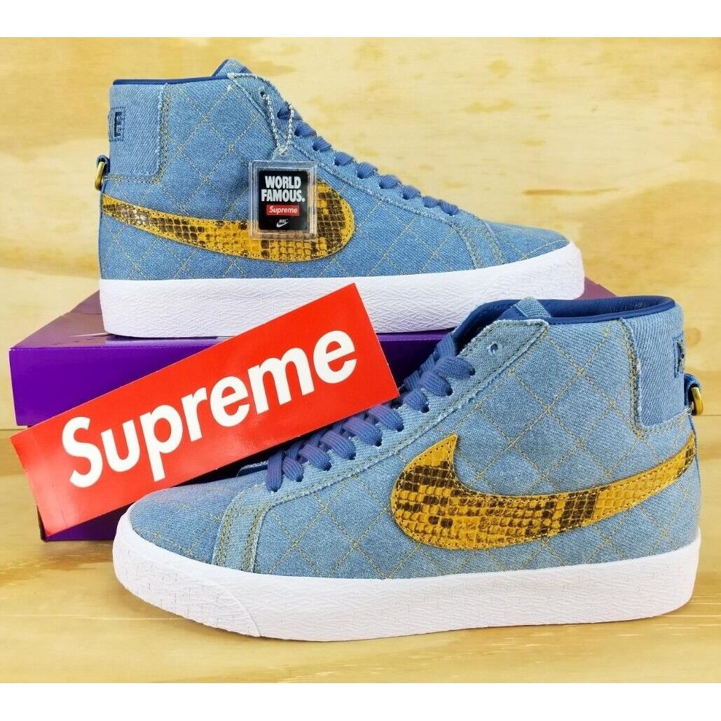 Nike SB x Supreme Zoom Blazer Mid QS Denim 2022 DX8421-400 Men`s Size 7 Wmn 8.5