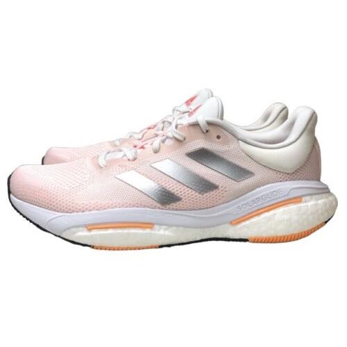 Nib- Adidas Solarglide 5 White/ Silver/ Metallic Women`s Size 9.5 11 - Pink