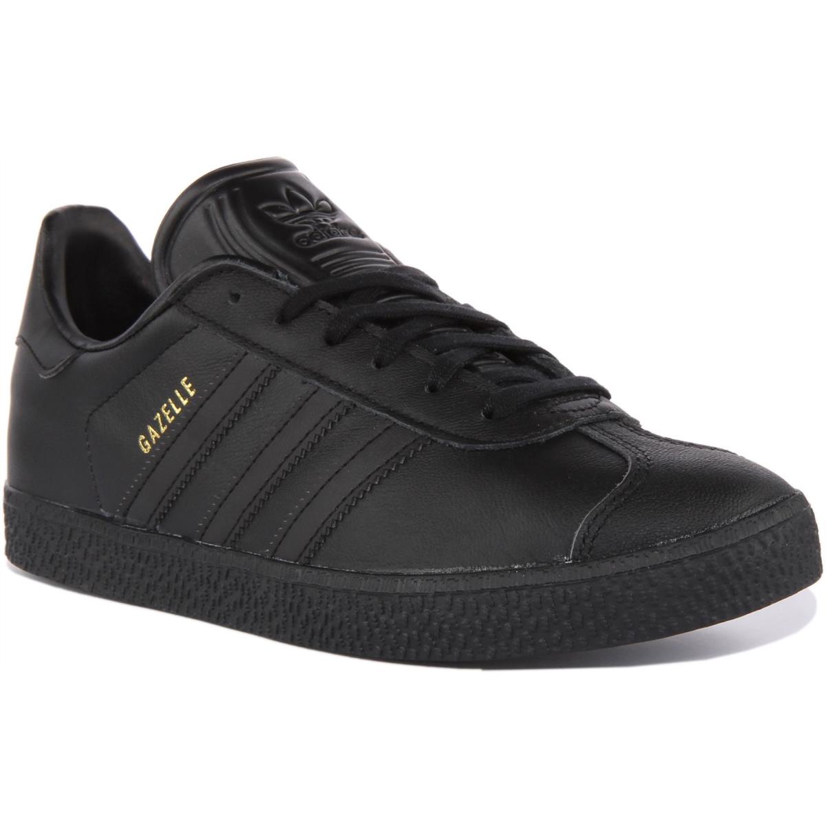 Adidas Gazelle J Youth Lace Up Retro Style Leather Sneaker In Black Size US 3- 6 - BLACK