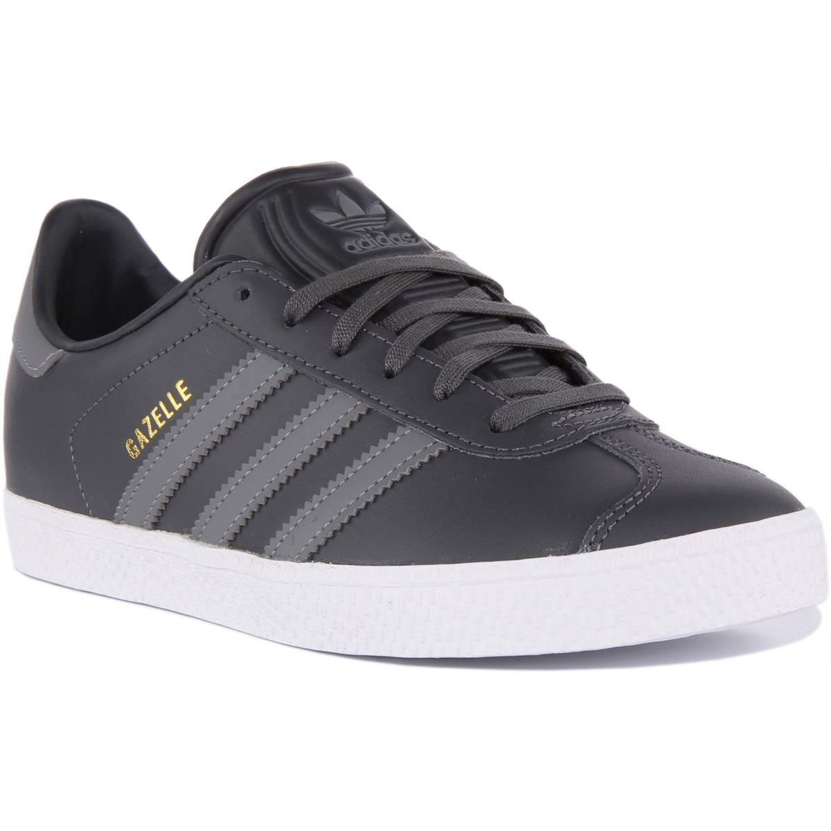 Adidas Gazelle J Youth Lace Up Retro Style Leather Sneaker In Black Size US 3- 6 GREY