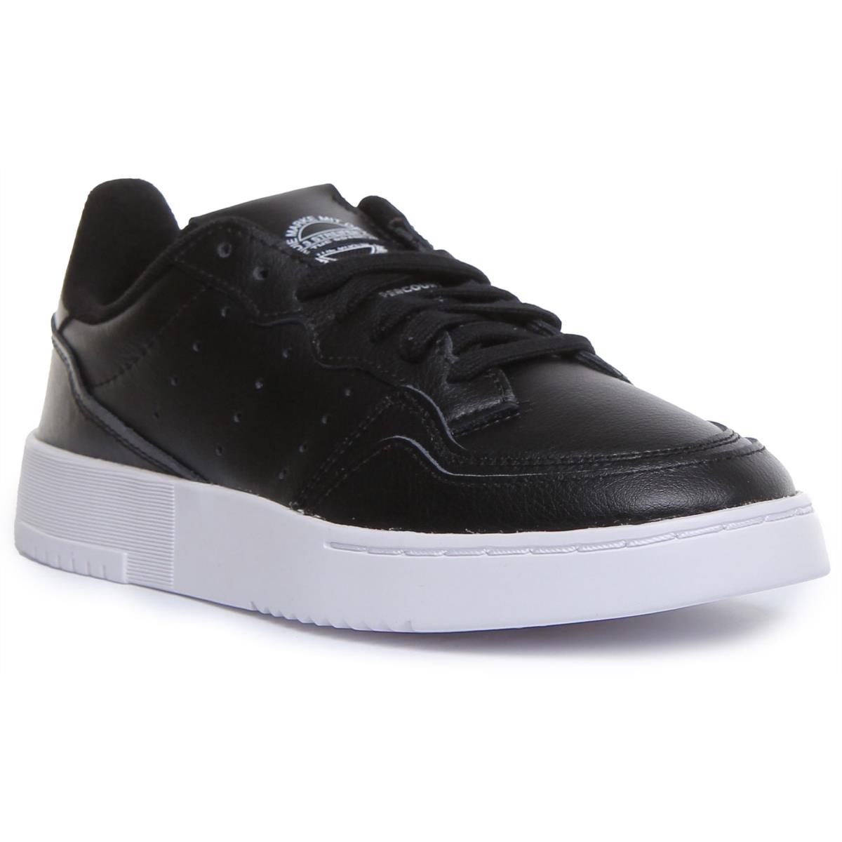 Adidas Supercourt J Youth Lace up Leather Sneakers In Black White Size US 3 - 6 BLACK WHITE
