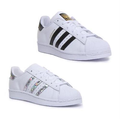 Adidas Superstar Junior Lace up Trainer In White Black Size US 3 - 7 - WHITE BLACK