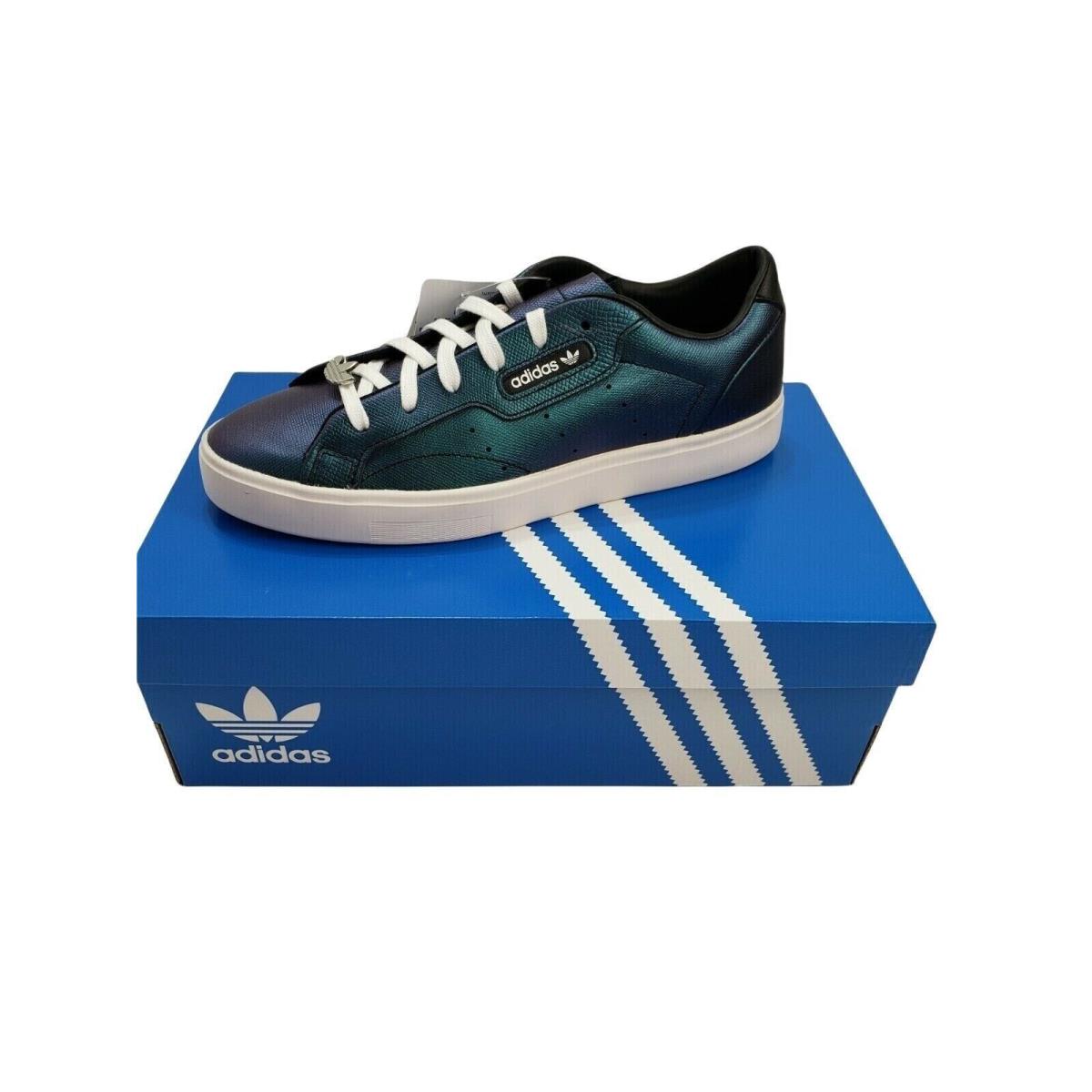 Adidas Originals Sleek Women`s Sneakers Size 8 - Black, Crystal White/ Blue Iredescent