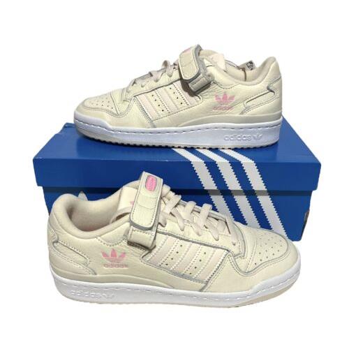 GV9190 Adidas Women s Forum Low Beige/white/pink Casual Sneakers Size 7 - Beige