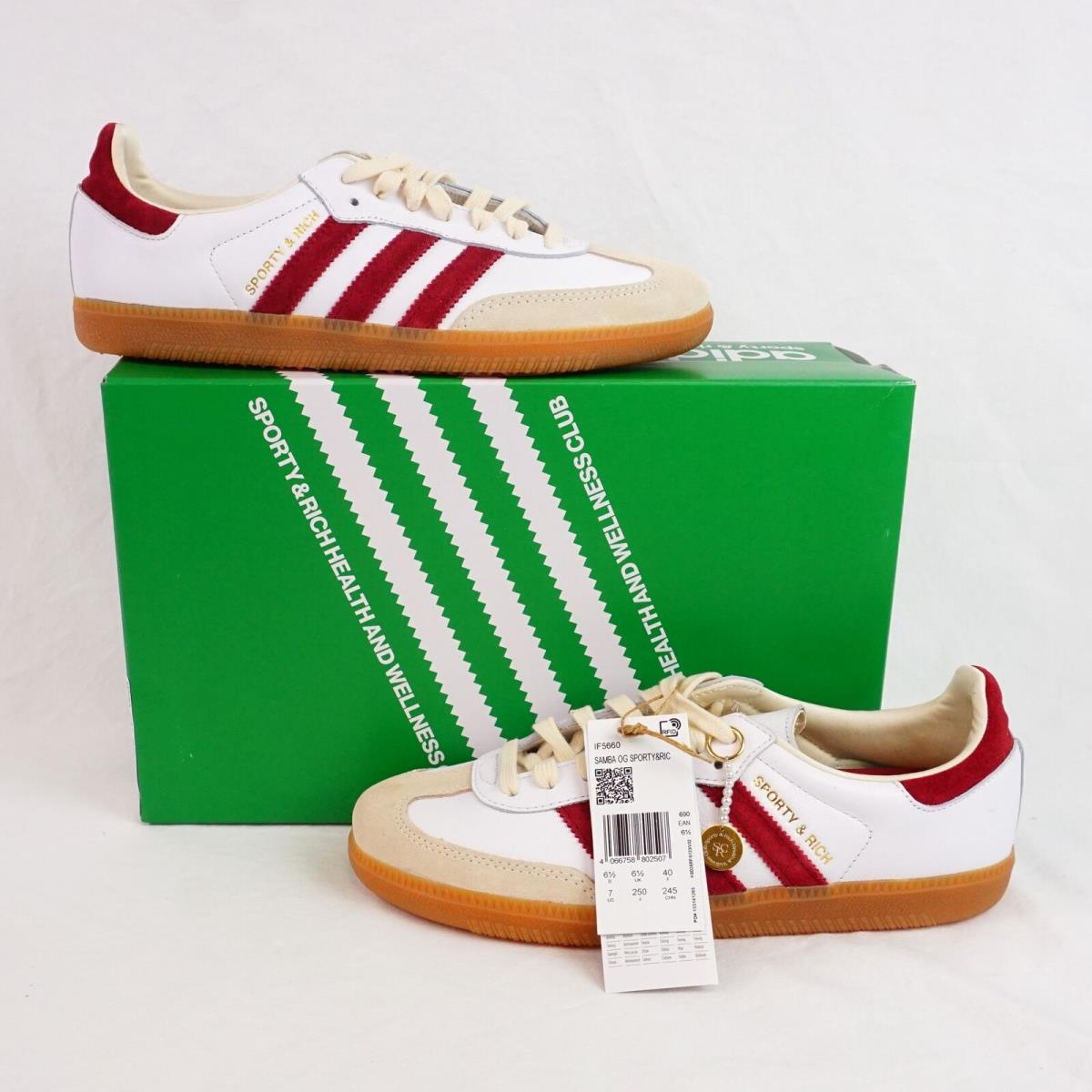 Adidas Samba OG x Sporty Rich in Collegiate Burgundy/cream White - 7 IF5660