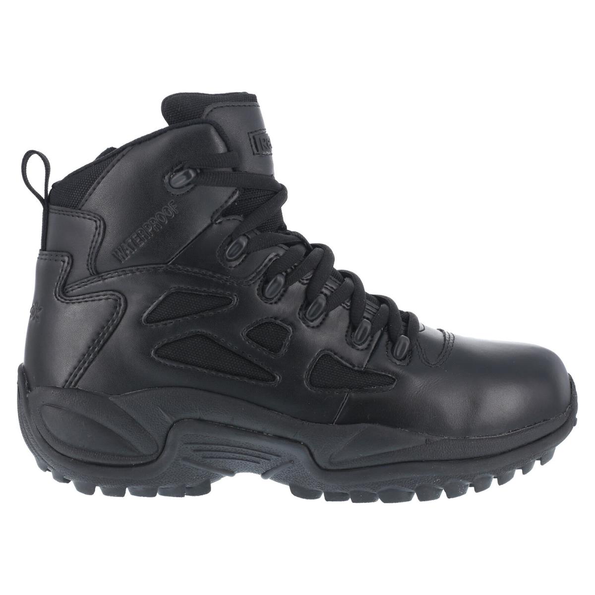 Reebok Mens Black Leather Work Boots Rapid Response Zip 6