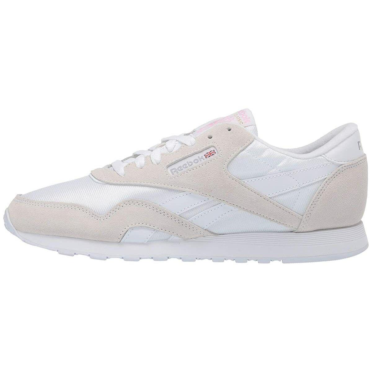 Reebok Womens Classic Nylon True Grey/white Fashion Sneaker Rare Pink Logo - White pink