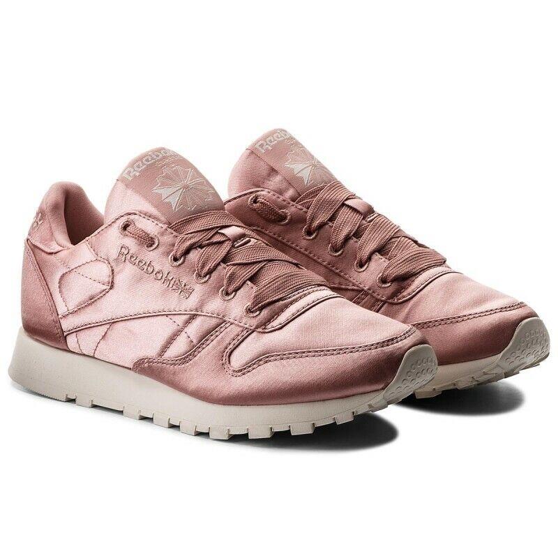 Women Reebok Classic Leather Satin Pink Sneakers Lifestyle Sneaker CM9800 - Pink