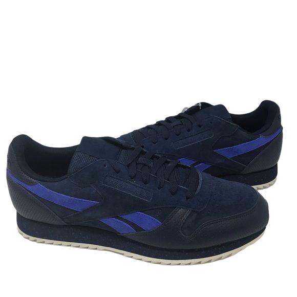 Reebok Reebox Men`s Classic Leather Sneaker Size 12 M - Navy/Acid Blue/Chalk