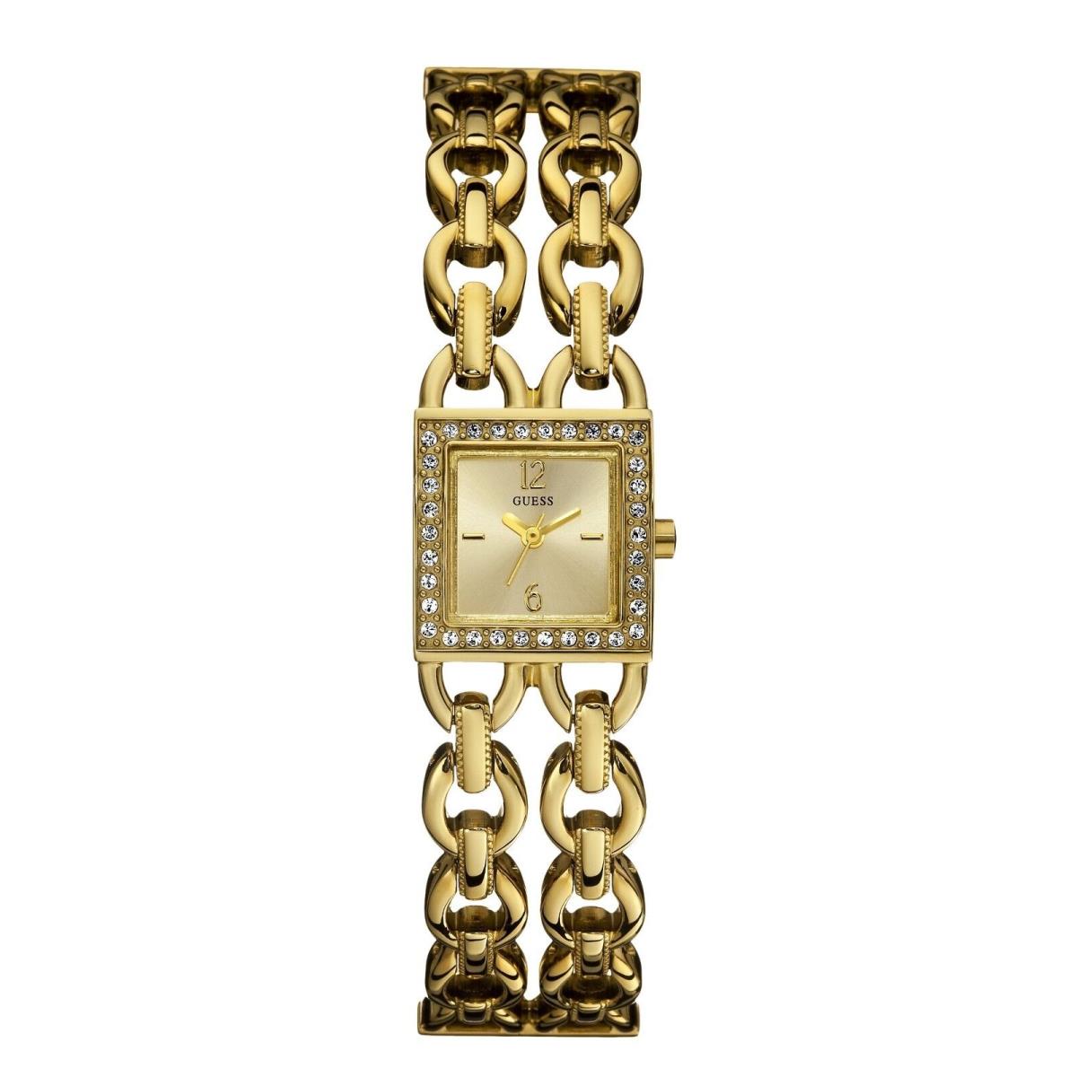 Guess Multi Strand Chain Link Gold Tone+pave Crystal Bezel SM Watch W10598L1