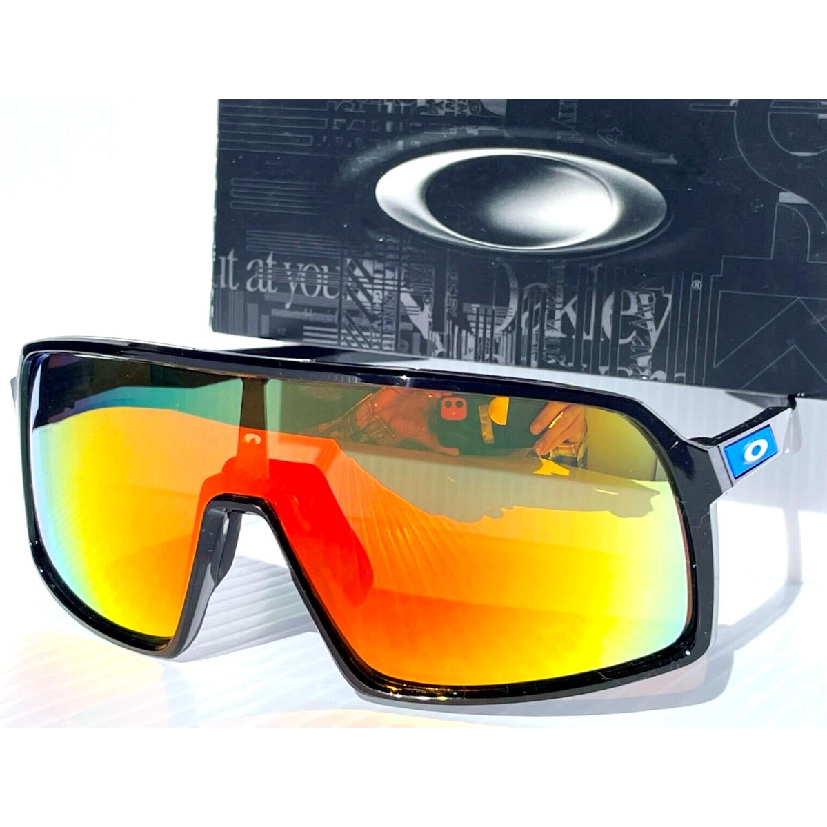 Oakley Sutro Polished Black and Blue w Polarized Galaxy Ruby Lens Sunglass 9406