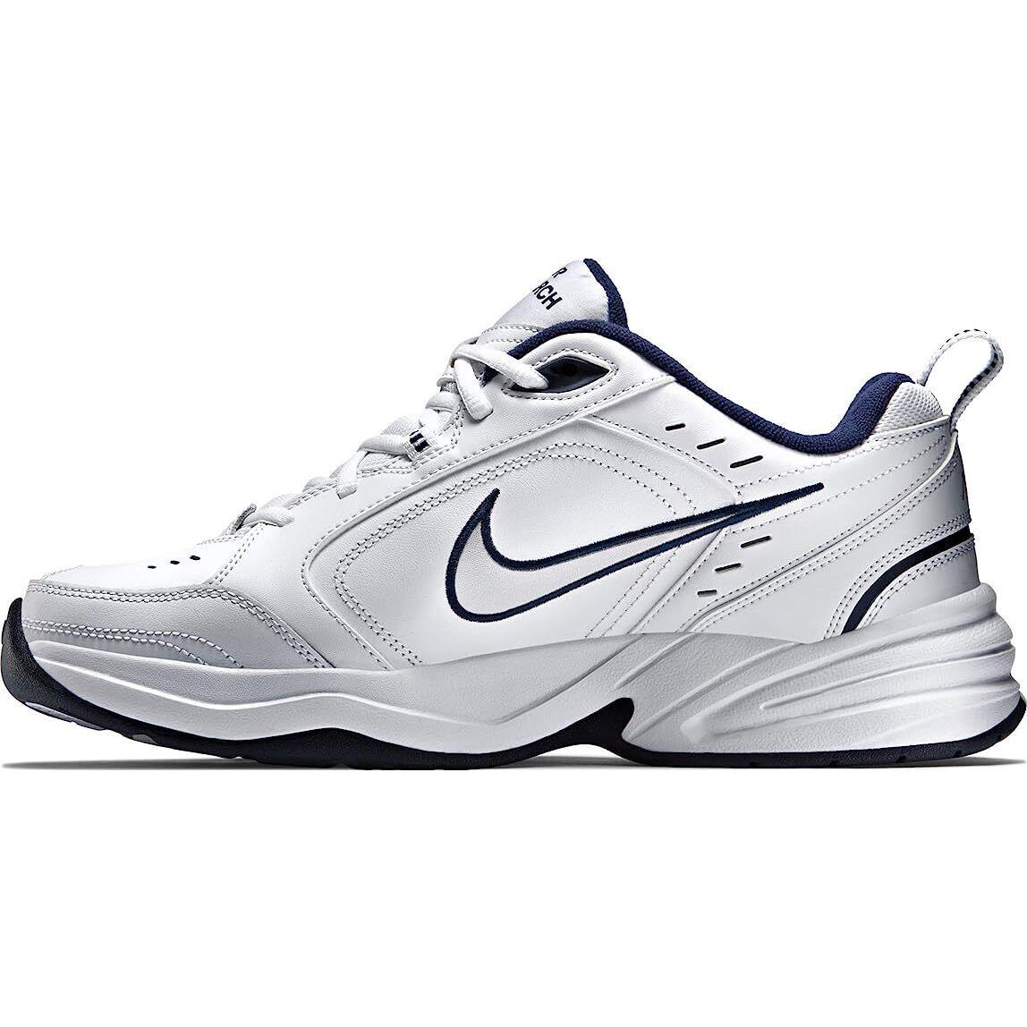 Men Nike Air Monarch IV Whit Met Svr Eather Upper 415445102 - WHITE METALIC SILVER