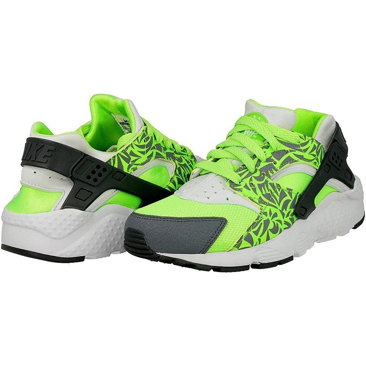 Nike Air Huarache Run Print GS 704943-300 Big Kid`s GS Size 5 US Women`s 6.5 US - Electric Green/Cool Grey/White