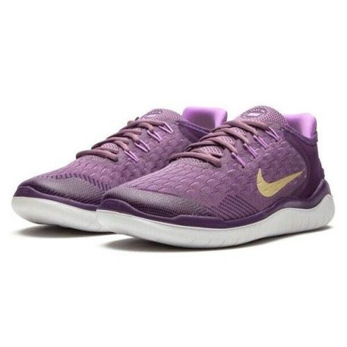 Grade School Youth Size Nike Free Run 2018 `violet Dust` Athletic AH3457 500 - Violet Dust/Metallic Gold Star