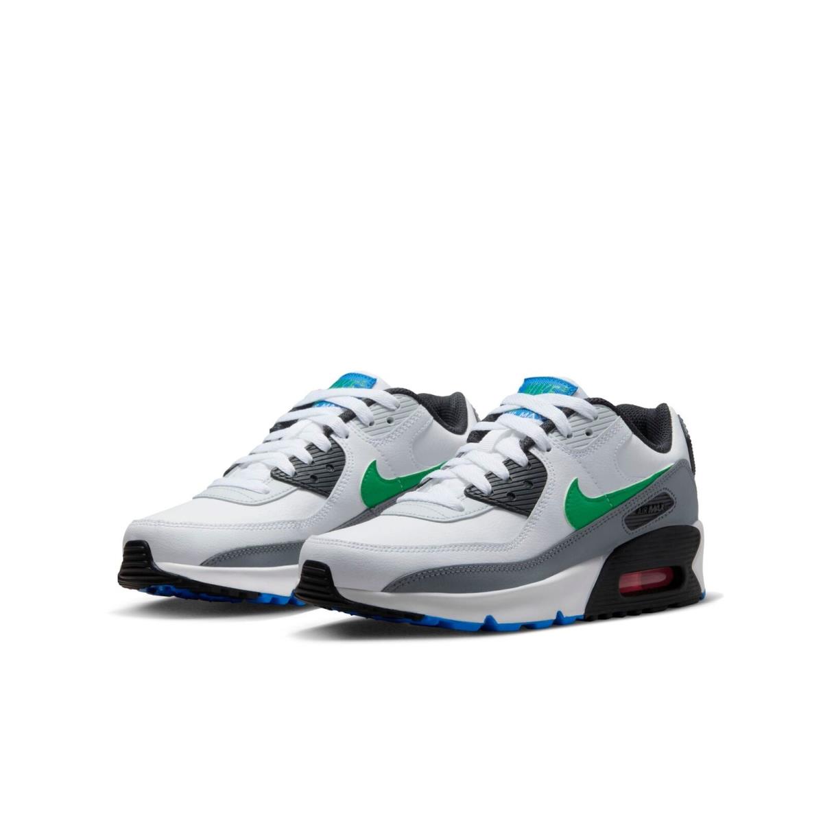 DV3607-102 Grade School Nike Air Max 90 Ltr - White/Pure Platinum/Cool Grey/Stadium Green