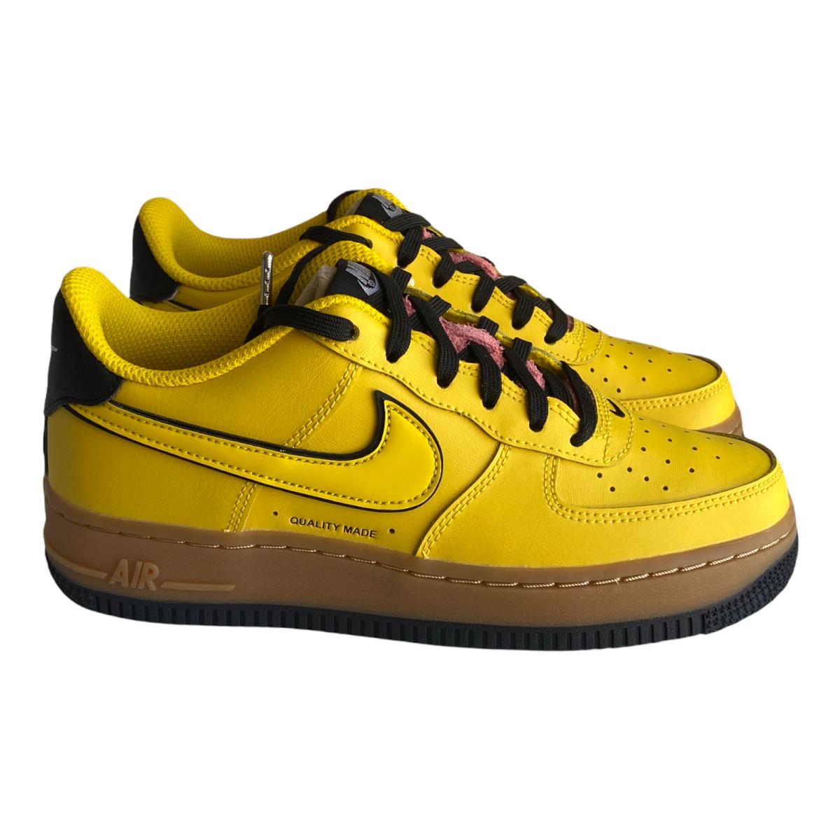 Nike Air Force 1 Low Grade School Black Yellow Gum Sneakers Size 3.5 Youth - Yellow