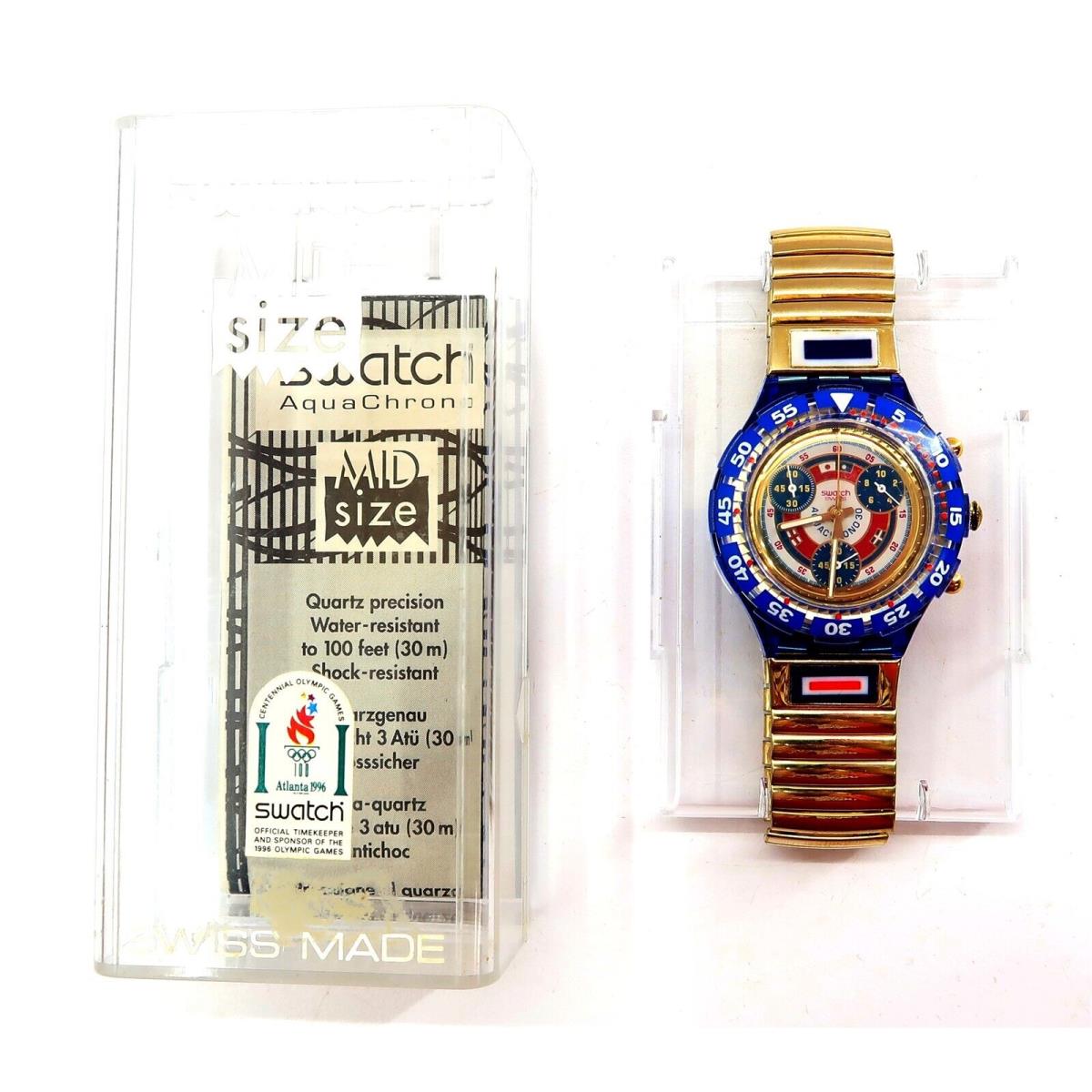 Swatch Aquachrono Watch Commendatore SEN101 Mid Size Case and Papers 1995