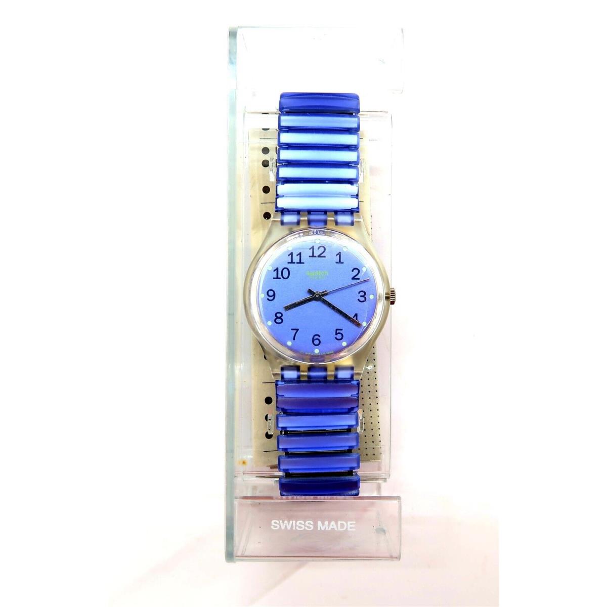 Swatch Watch Virtual Purple GK238 with Case and Papers 1997 Gents Nos - Dial: Purple, Band: Purple, Bezel: Clear
