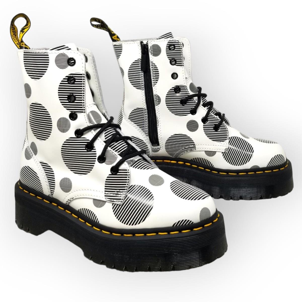 Dr. Martens Jadon Boot Polka Dot Smooth Leather Platforms White+black