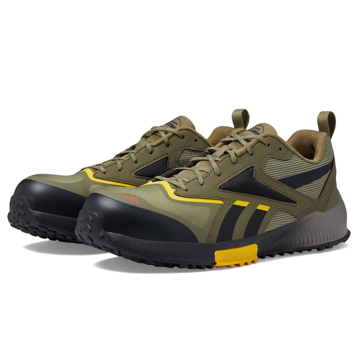 Man`s Sneakers Athletic Shoes Reebok Work Lavante Trail 2 Work EH Comp Toe Army Green/Black/Yellow