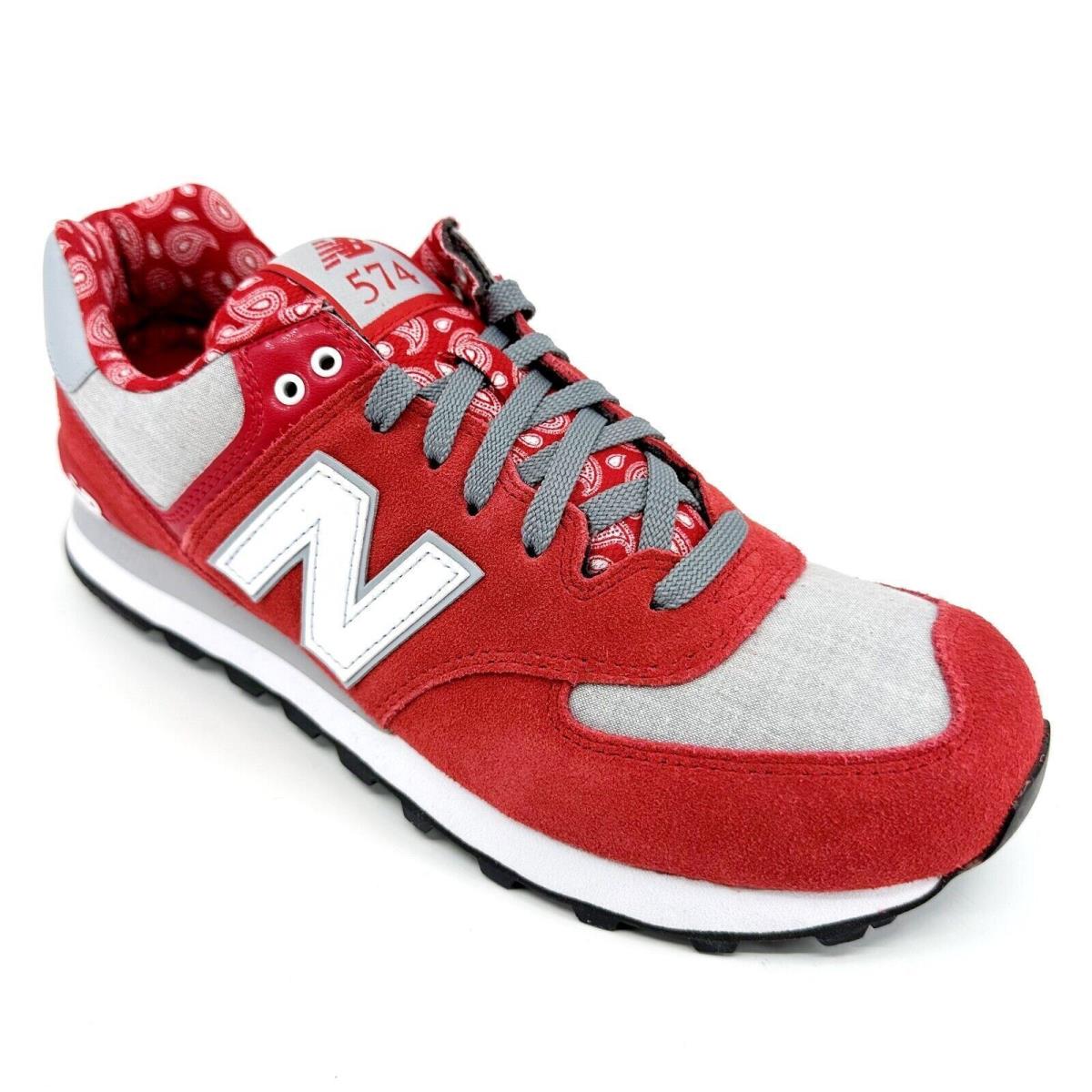 New Balance 574 Classics Paisley Red Gray Suede Mens Rare Sneakers ML574LCM - Red