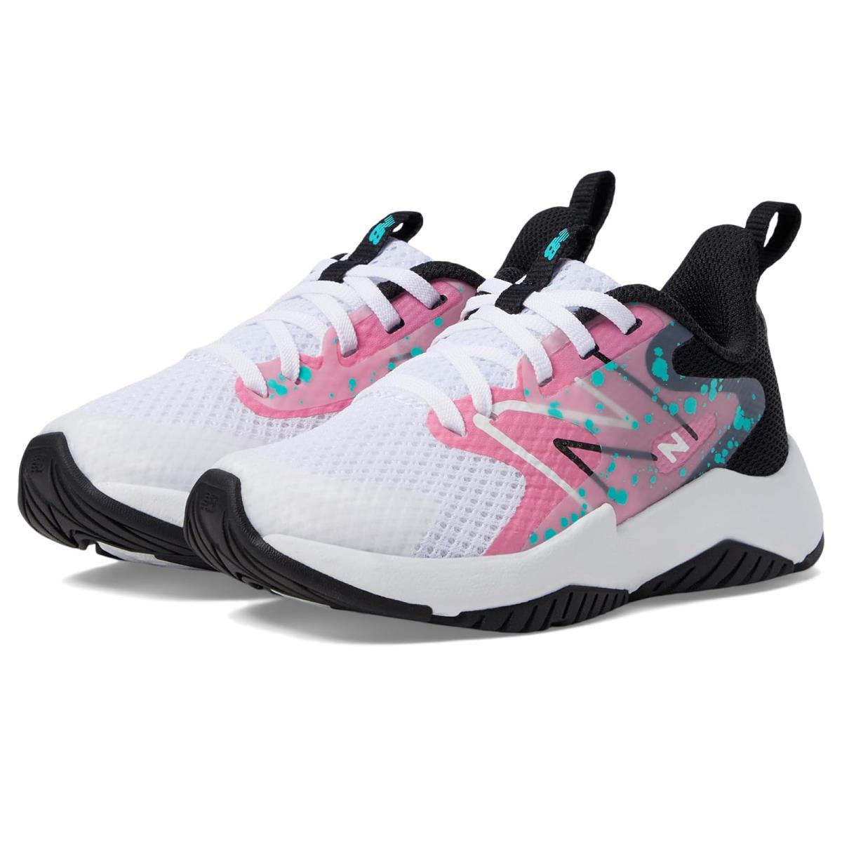 Girl`s Sneakers Athletic Shoes New Balance Kids Rave Run v2 Little Kid White/Real Pink