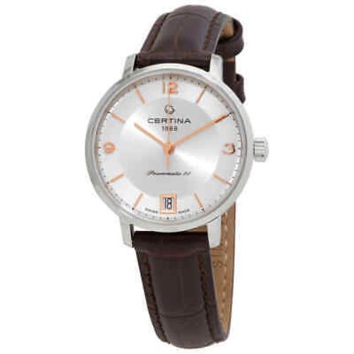 Certina DS Caimano Automatic Silver Dial Ladies Watch C035.207.16.037.01 - Dial: Silver, Band: Brown, Bezel: Silver-tone