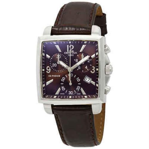 Certina DS Podium Chronograph Brown Dial Ladies Watch C001.317.16.297.00 - Dial: Brown, Band: Brown, Bezel: Silver-tone