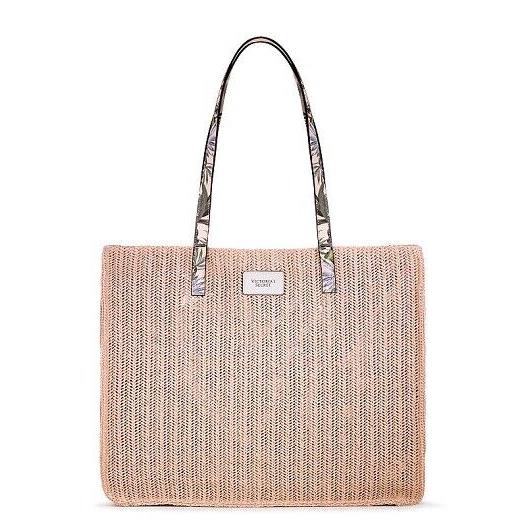 Victoria`s Secret Woven Tote Woven Exterior and Palm Print Limited Edition