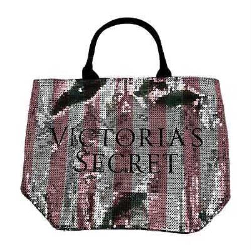 Victoria`s Secret Pink Black Striped Sequin Large Tote