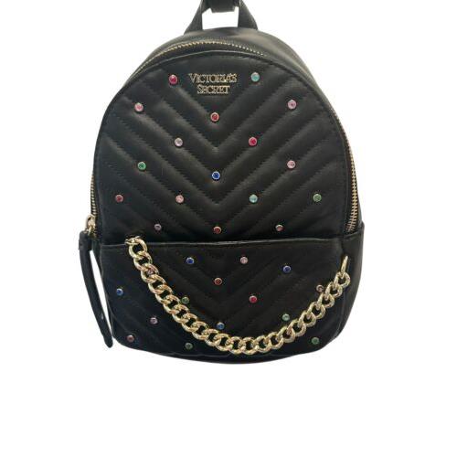 Victoria s Secret Black Pebbled V-quilt Small City Backpack Multicolor