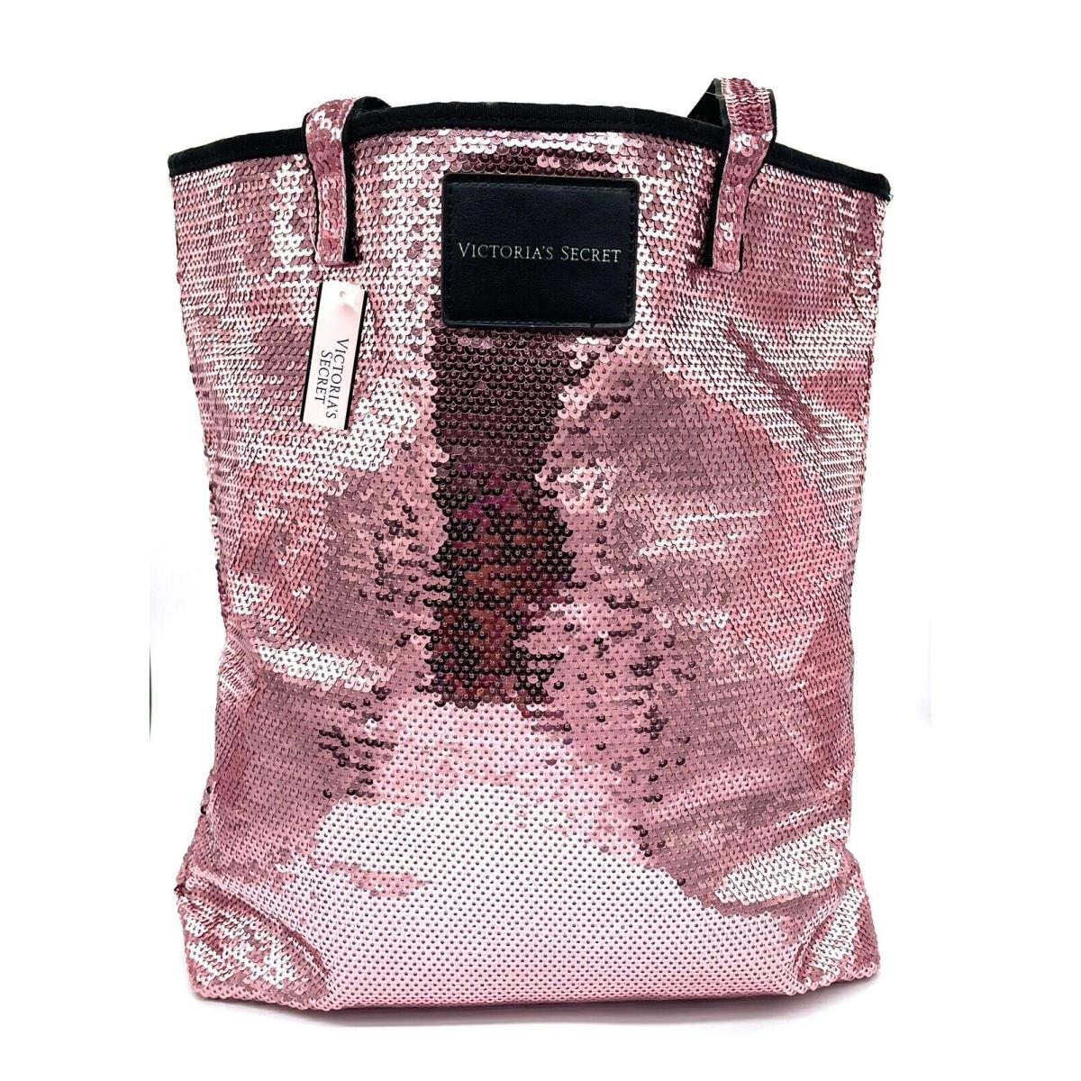 Victoria`s Secret Pink Sequin Tote with Signature Stripe Scarf Holiday 2020