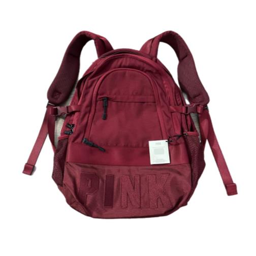 Victorias Secret Pink Logo Collegiate Campus Backpack Full Size - Handle/Strap: Burgundy, Hardware: Black, Exterior: Burgundy