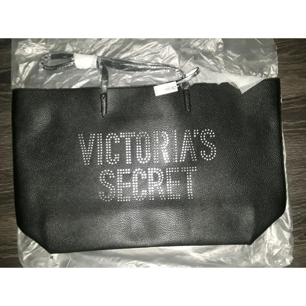 Victoria`s Secret Carry All Tote Leather Black Pierced Logo