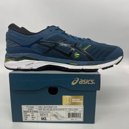 Asics Kayano 24 -T749N4590 Color Ink Blue Black Safety Yellow Size Us 13 Euro 48 Cm30