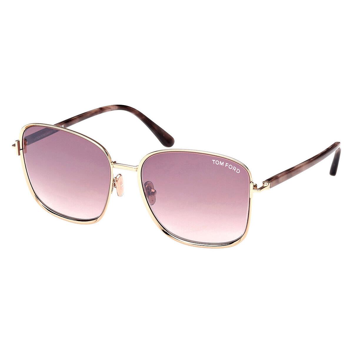 Tom Ford FT1029 Fern Sunglasses Women Square 57mm - Frame: Shiny Rose Gold/Shiny Rose Havana/T Logo / Gradient Rose, Lens: Gradient Rose