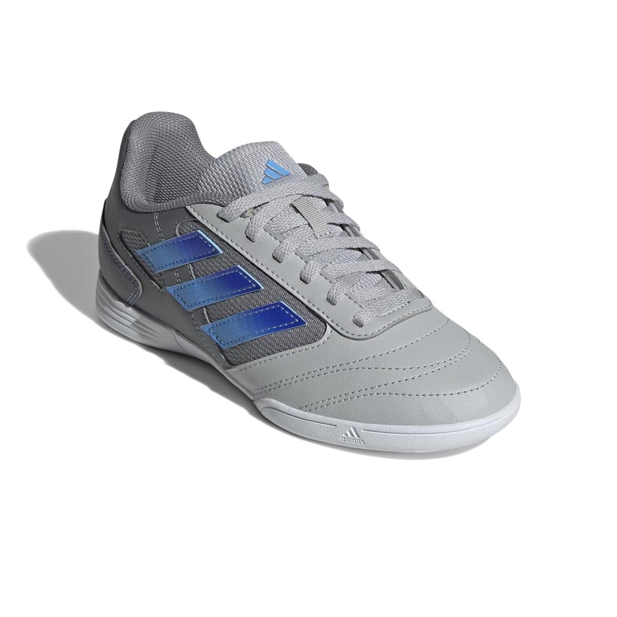 Boy`s Shoes Adidas Kids Soccer Super Sala 2 Little Kid/big Kid Grey/Lucid Blue/Blue Burst