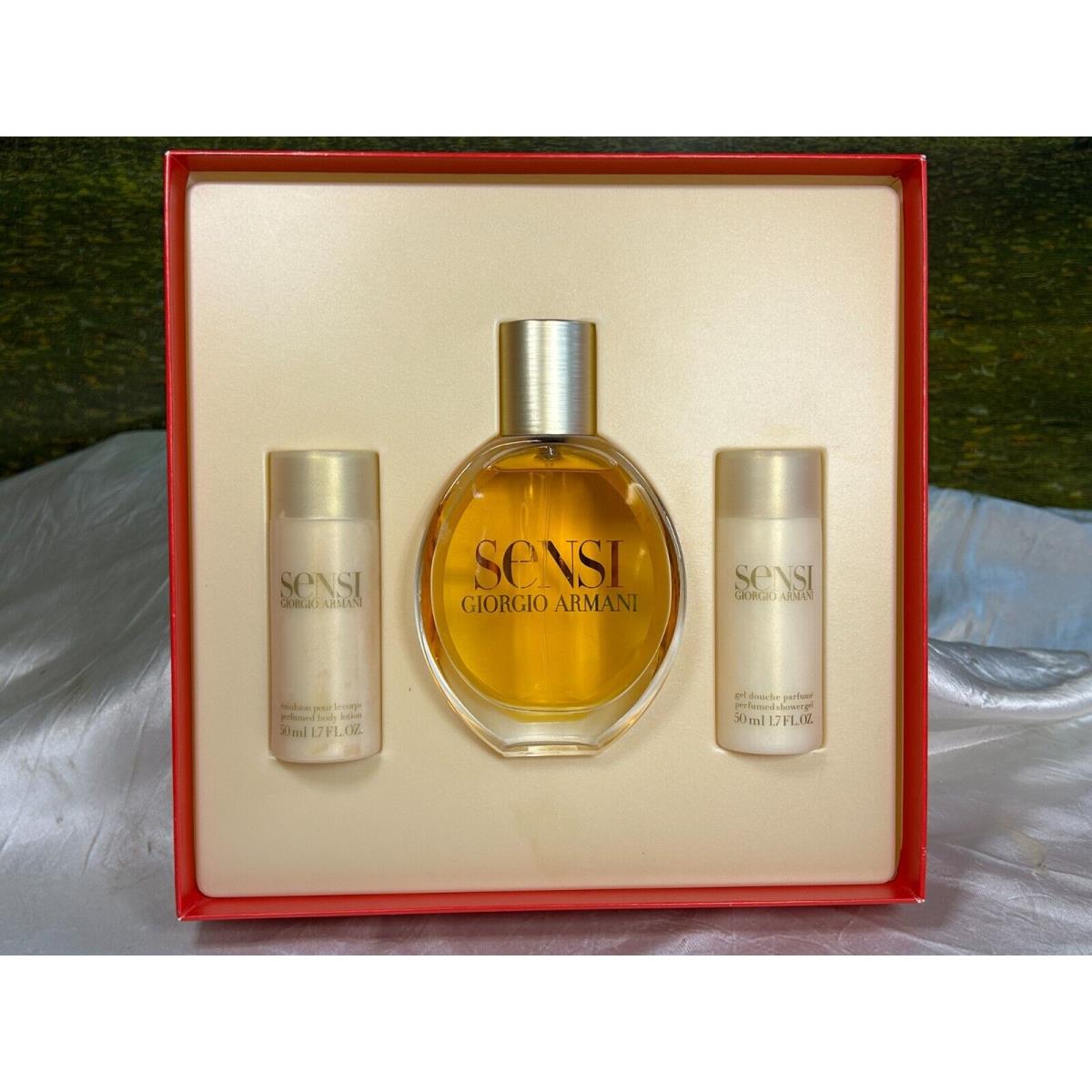 Giorgio Armani Sensi 50ML Body Lotion/ 75ML Edp Spray/ 50ML Shower Gel Gift Set