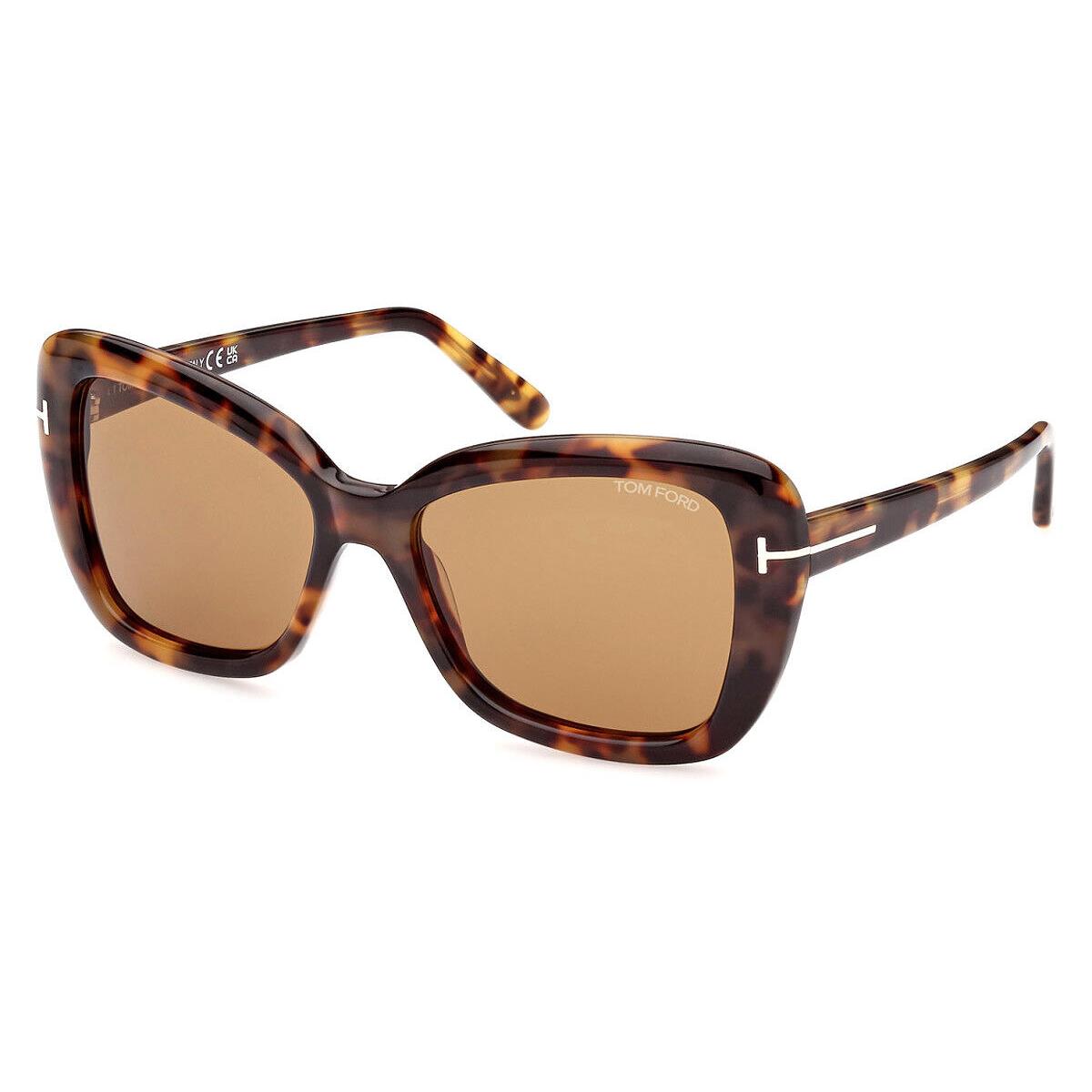 Tom Ford FT1008 Maeve Sunglasses Shiny Coloured Havana/t Logo Brown 55mm - Frame: Shiny Coloured Havana/T Logo / Brown, Lens: Brown