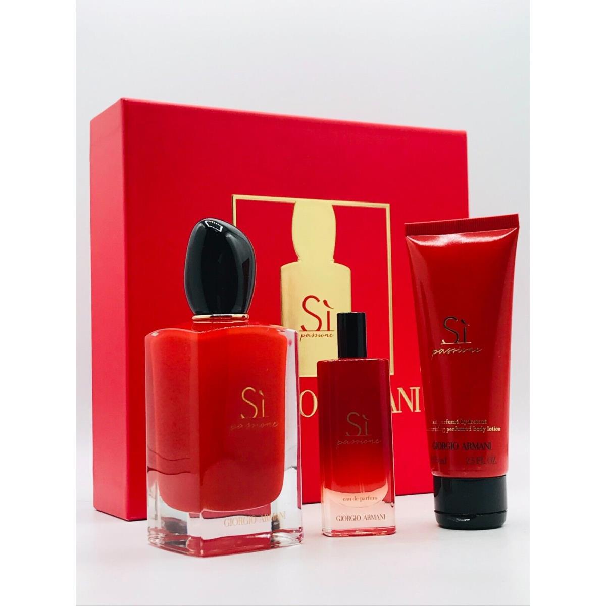 Giorgio Armani Si Passione 3pc Set Parfum Spray 3.4 oz Travel Spray Lotion 2.5