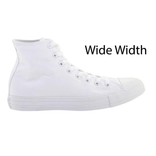 Converse Chuck Taylor All Star Canvas High Top Sneaker Wide Width Men`s Size White Monochrome