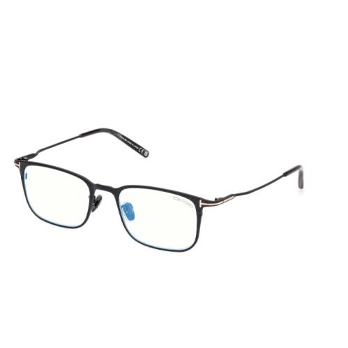 Tom Ford FT5929DB 005 Shiny Black/blue Block Lenses Square Men`s Eyeglasses