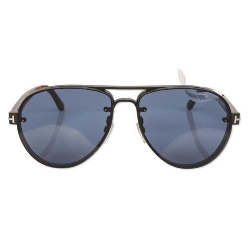 Tom Ford Alexei 62Mm Oversize Pilot Sunglasses - Shiny Dark Ruthenium / Blue - Blue, Frame: Brown, Lens: Blue
